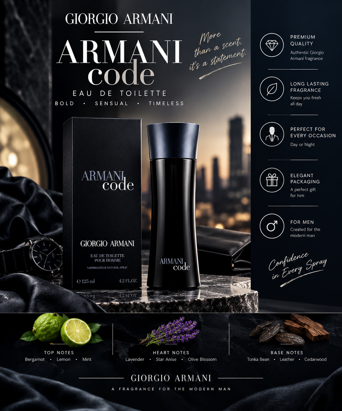 Giorgio Armani Code Eau de Toilette for Men – Long Lasting Luxury Fragrance online store