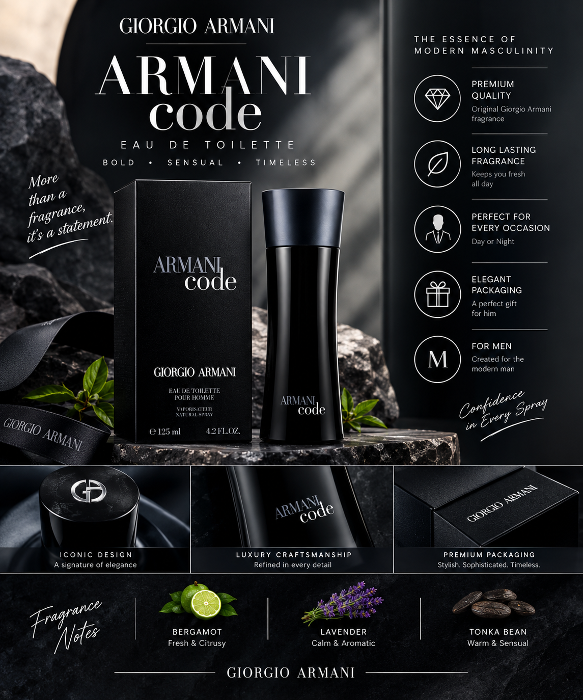 Giorgio Armani Code Eau de Toilette for Men – Long Lasting Luxury Fragrance online store