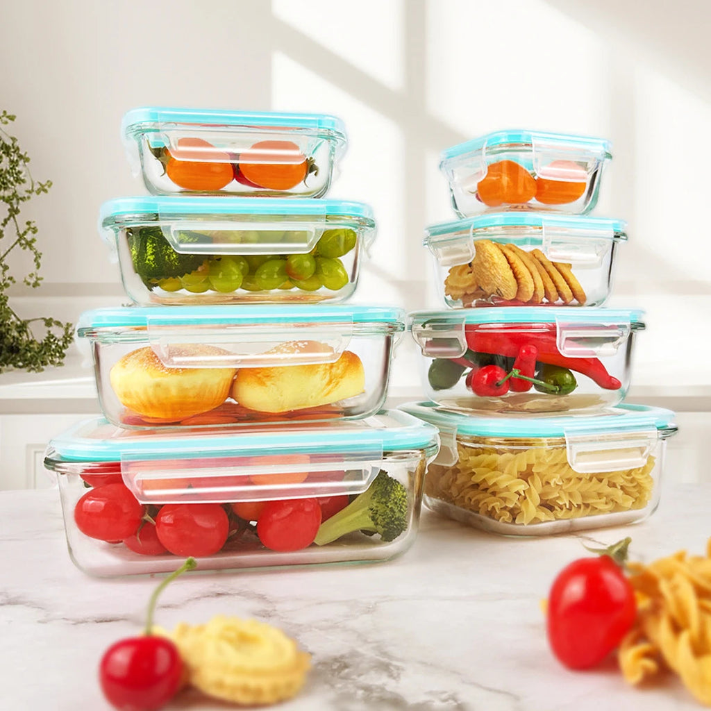 8 Piece Glass Food Storage Container Set for Meal Prep and Kitchen Organization EZ Carthub