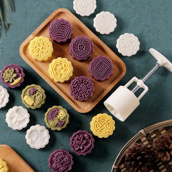 6 Piece Flower Shaped Mooncake Mold Set for Baking and Fondant Decorating EZ Carthub