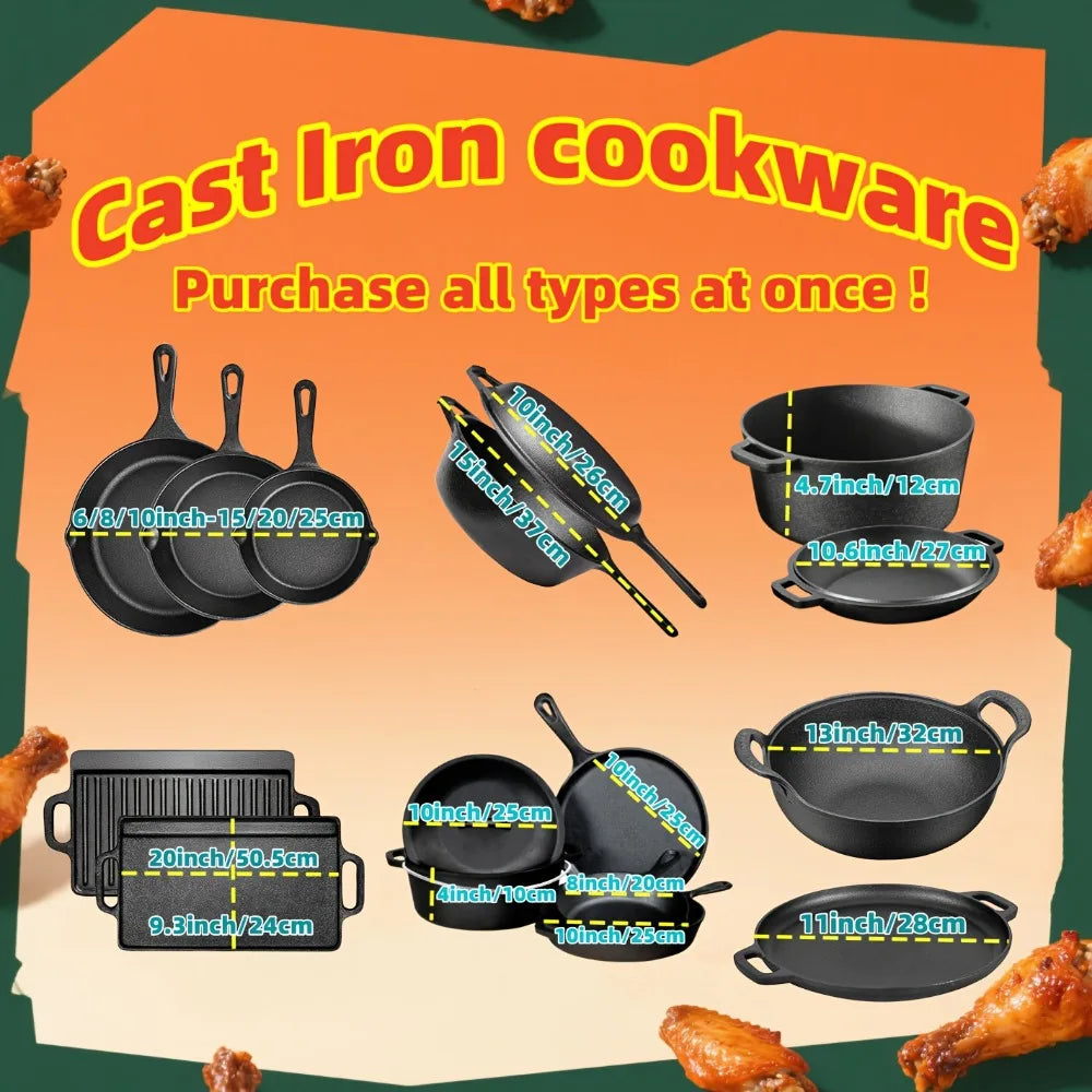 3 Piece Pre-Seasoned Cast Iron Skillet Set for Cooking and Grilling EZ Carthub