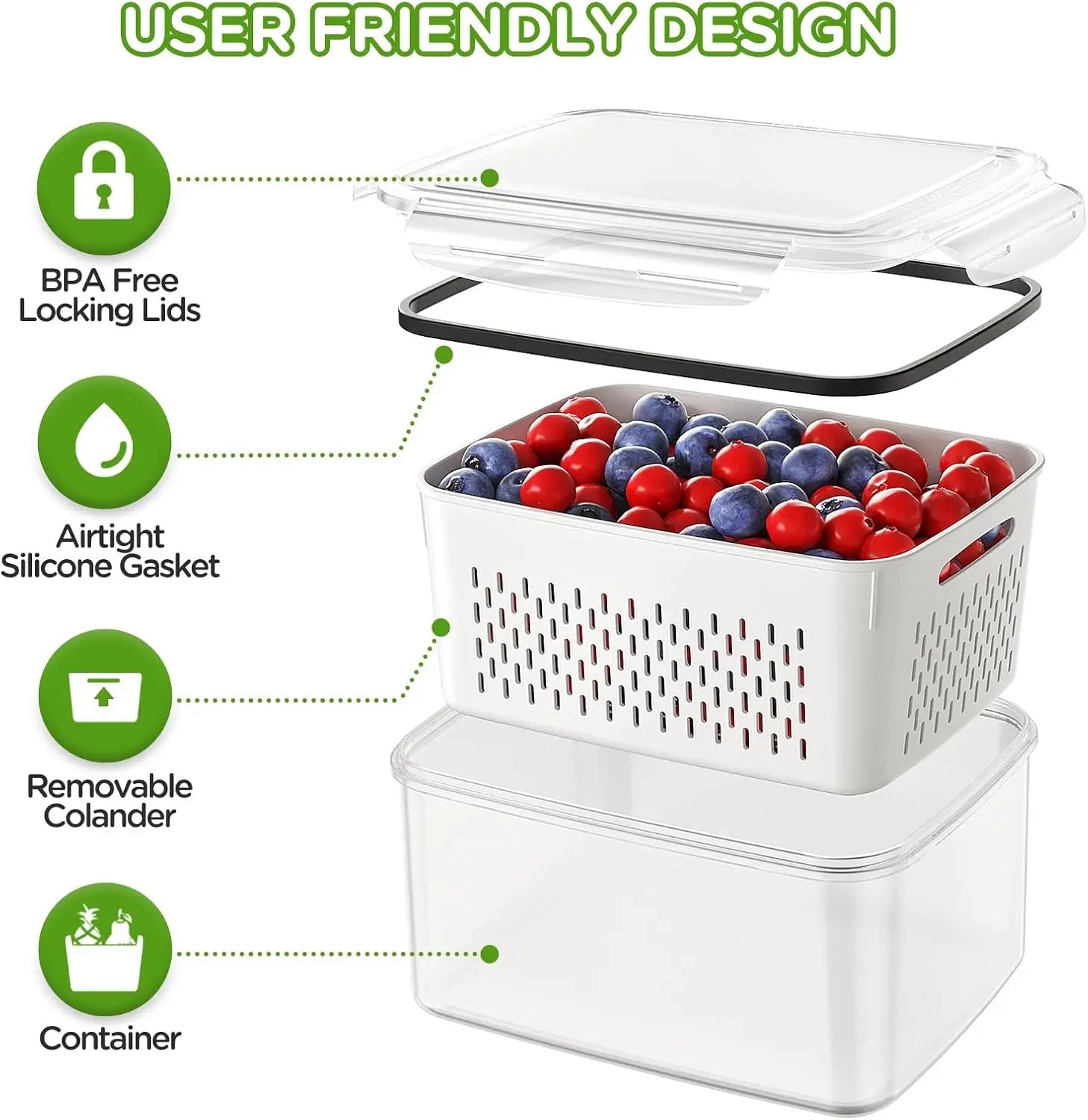Fruit Storage Container with Strainer Bowl for Fresh Produce and Salad Washing EZ Carthub