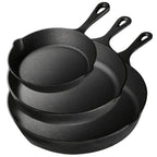 3 Piece Cast Iron Skillet Set for Oven Grill and Campfire Cooking EZ Carthub