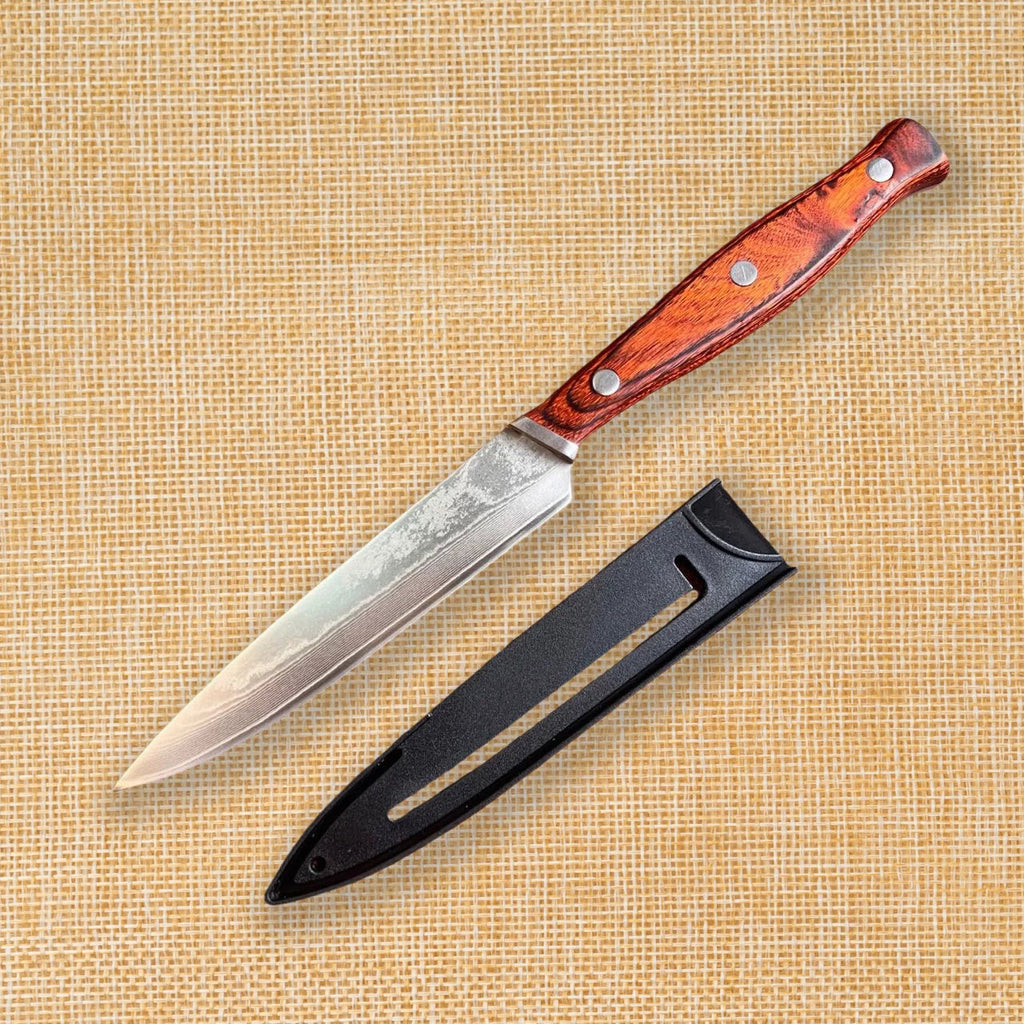 67 Layer Damascus Steel Steak Knife with Wood Handle and Protective Sheath EZ Carthub