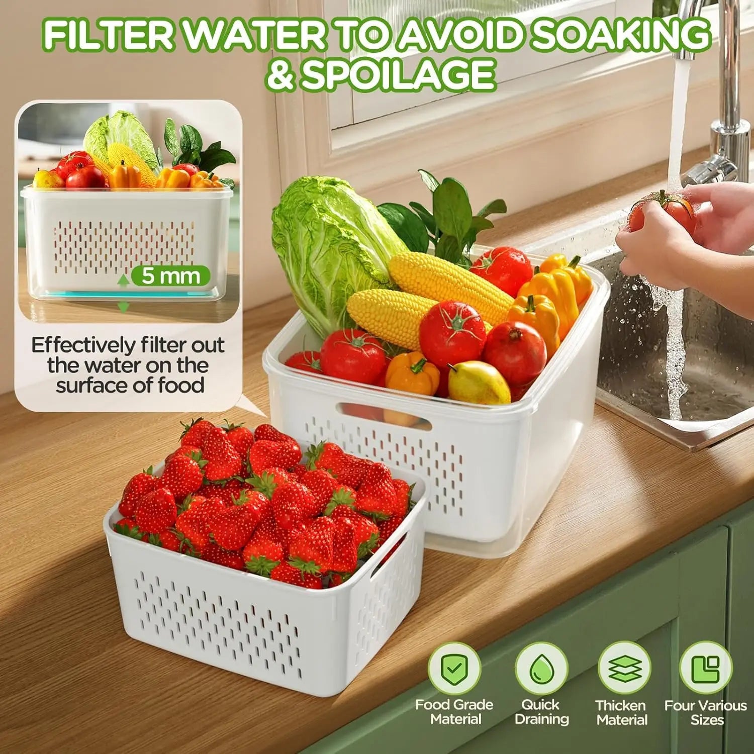 Fruit Storage Container with Strainer Bowl for Fresh Produce and Salad Washing EZ Carthub