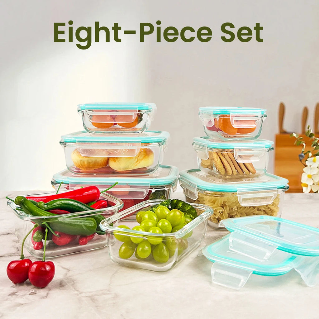8 Piece Glass Food Storage Container Set for Meal Prep and Kitchen Organization EZ Carthub