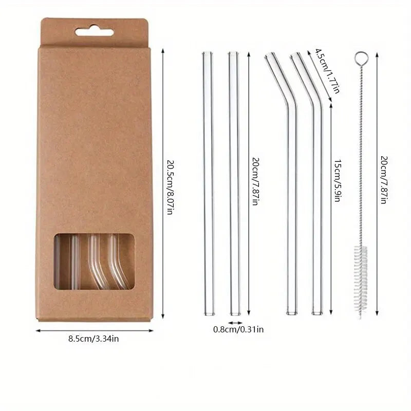 Heat Resistant Reusable Glass Straw Set with Cleaning Brush for Drinks EZ Carthub