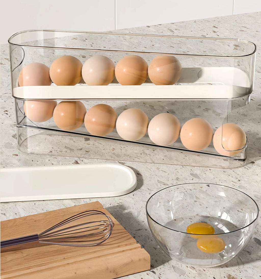 Auto Rolling Egg Organizer for Space Saving Refrigerator Storage EZ Carthub