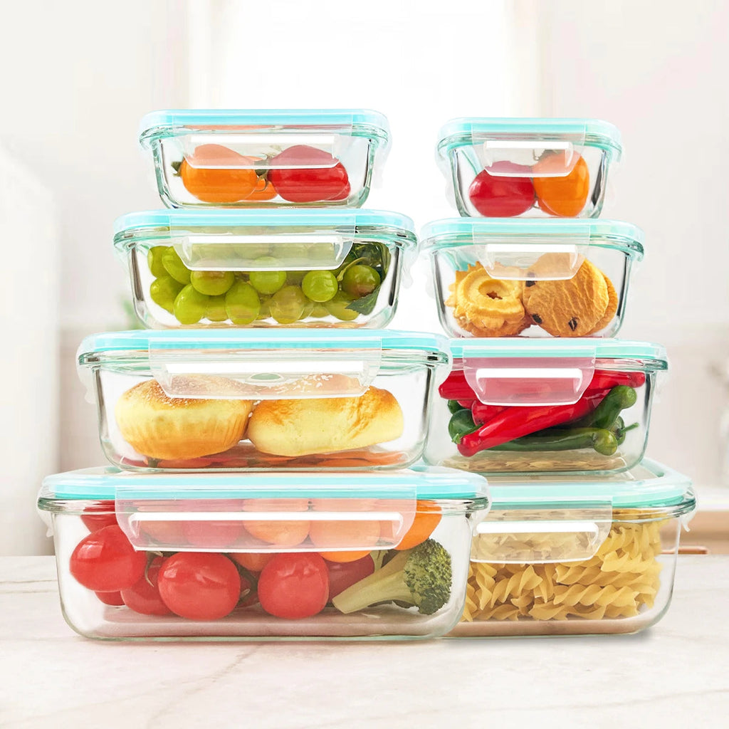 8 Piece Glass Food Storage Container Set for Meal Prep and Kitchen Organization EZ Carthub