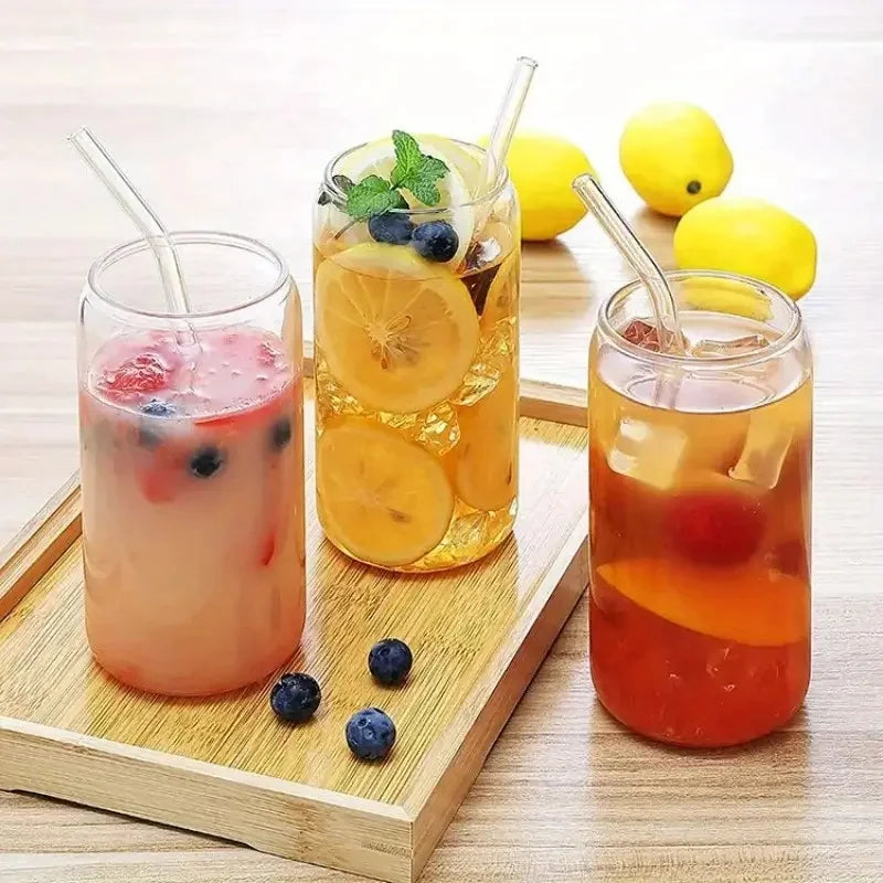 6 Piece Glass Cup Set with Bamboo Lids and Straws for Coffee and Cold Drinks EZ Carthub