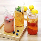 6 Piece Glass Cup Set with Bamboo Lids and Straws for Coffee and Cold Drinks EZ Carthub