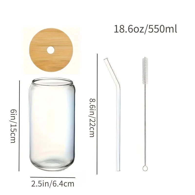 6 Piece Glass Cup Set with Bamboo Lids and Straws for Coffee and Cold Drinks EZ Carthub