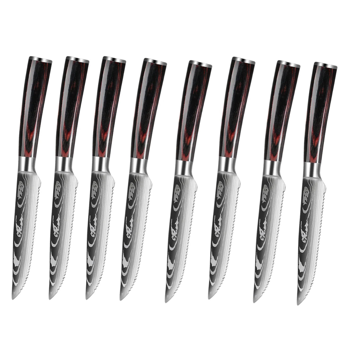 Damascus Pattern Steak Knife Set with Wooden Handles for Precise Dining and Cutting EZ Carthub
