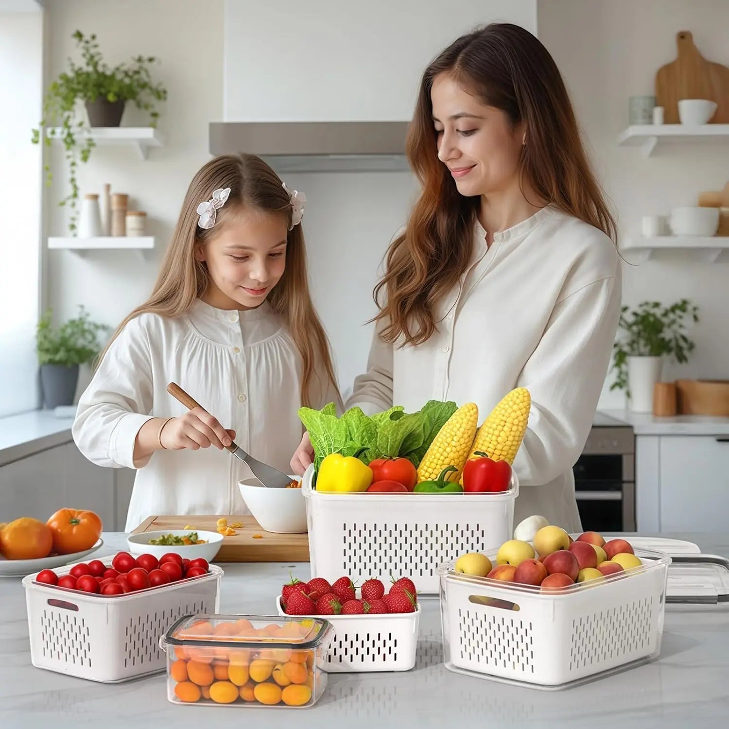 Fruit Storage Container with Strainer Bowl for Fresh Produce and Salad Washing EZ Carthub