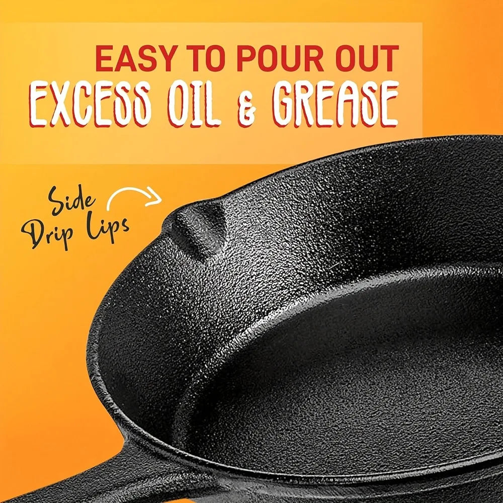 3 Piece Pre-Seasoned Cast Iron Skillet Set for Cooking and Grilling EZ Carthub