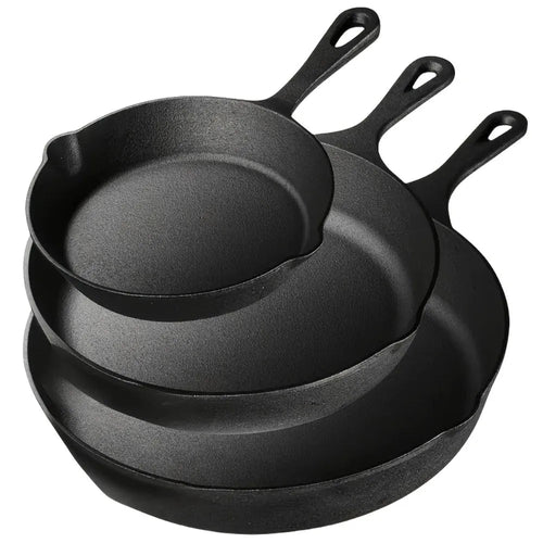 3 Piece Pre-Seasoned Cast Iron Skillet Set for Cooking and Grilling EZ Carthub