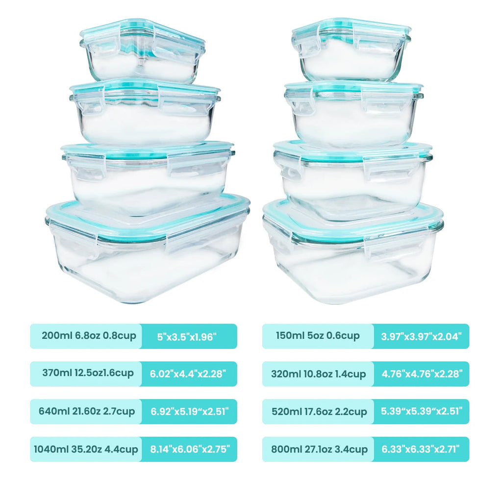 8 Piece Glass Food Storage Container Set for Meal Prep and Kitchen Organization EZ Carthub