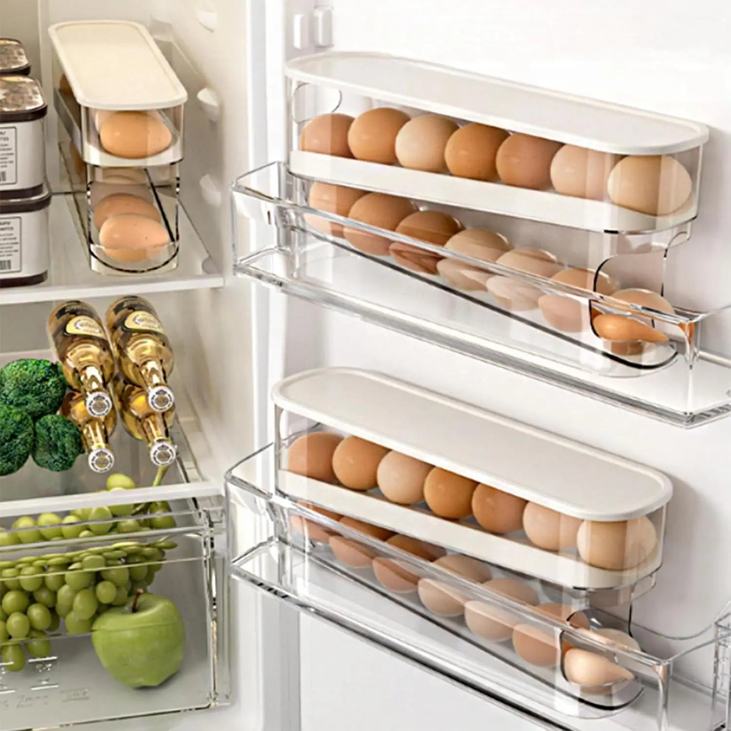 Auto Rolling Egg Organizer for Space Saving Refrigerator Storage EZ Carthub