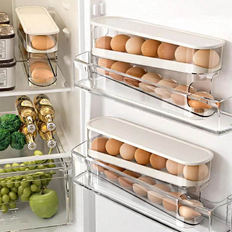 Auto Rolling Egg Organizer for Space Saving Refrigerator Storage EZ Carthub