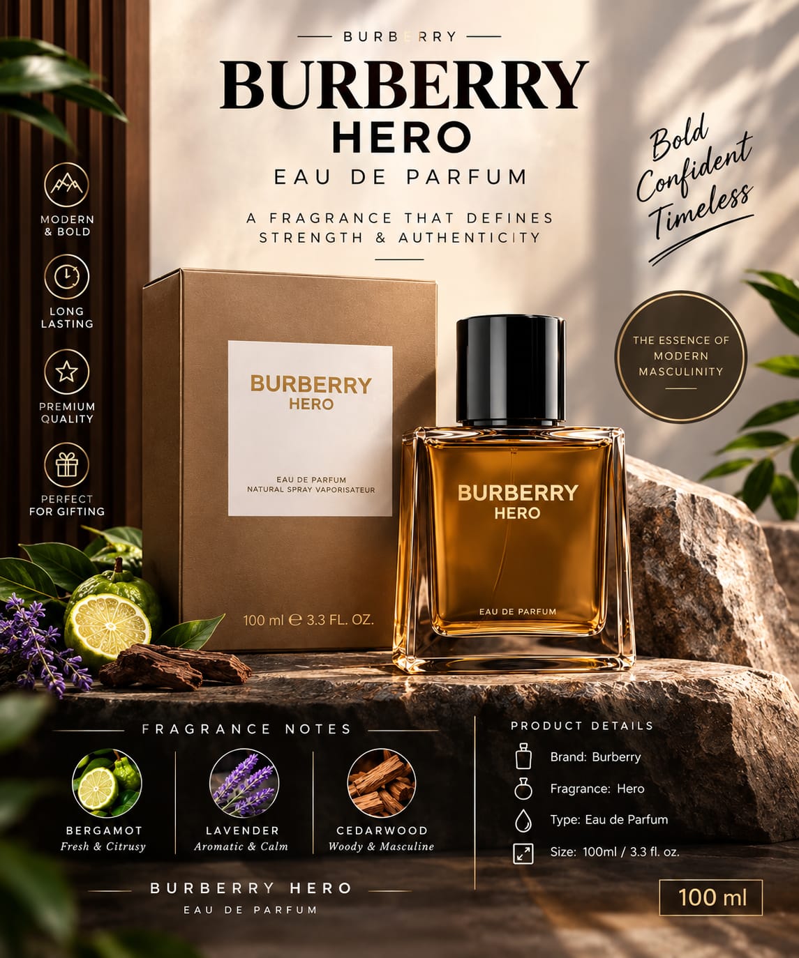 Burberry Hero Eau de Parfum 100ml | Men’s Premium Woody Perfume online store