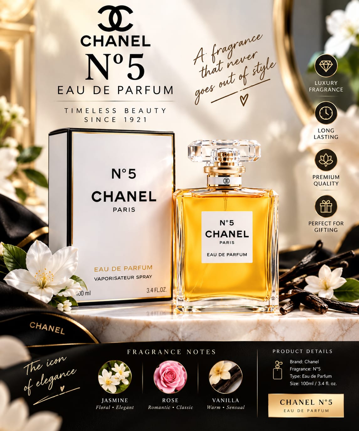 Chanel N°5 Eau de Parfum 100ml | Luxury Women’s Perfume | Floral Fragrance online store