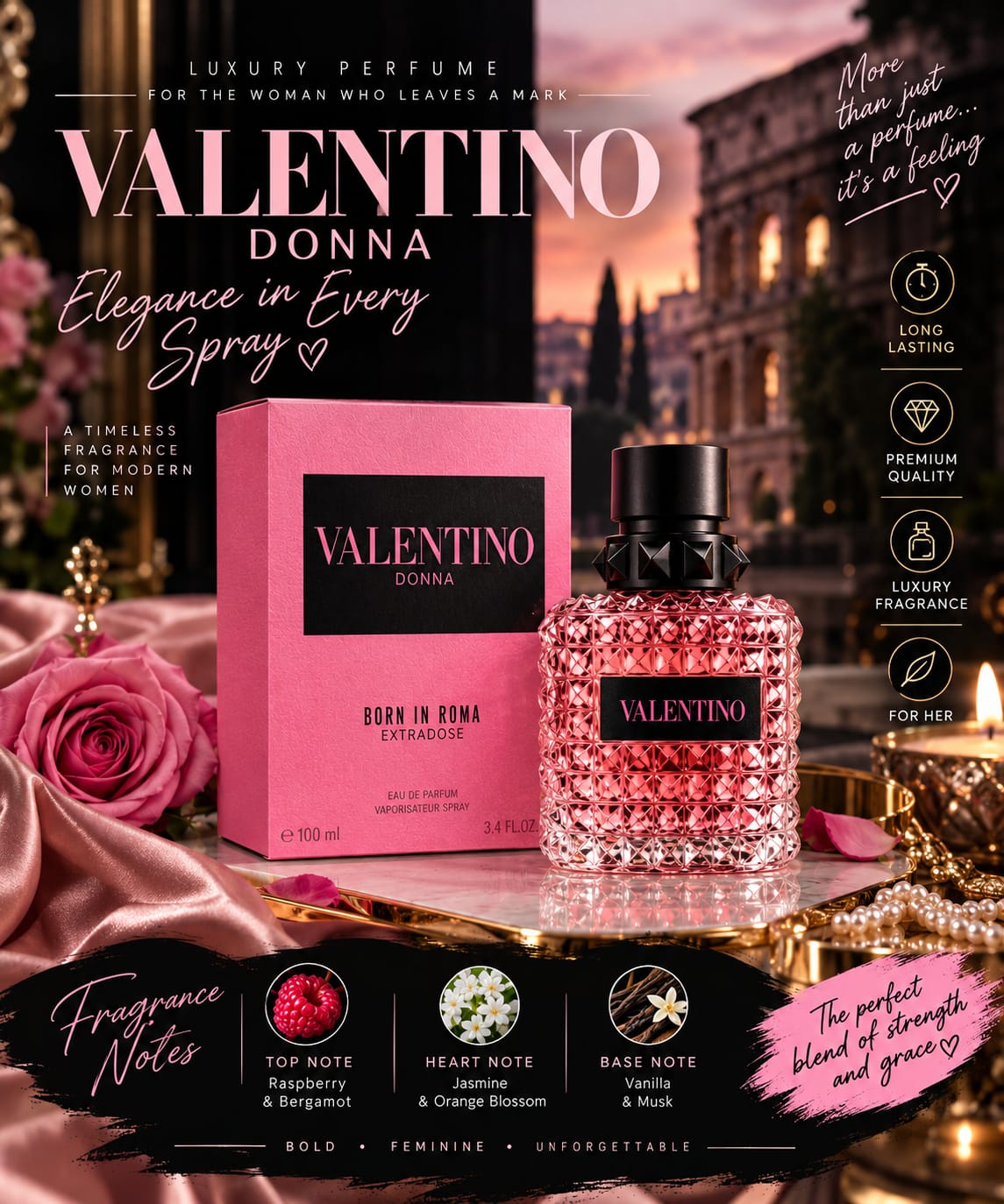 Valentino Donna Born In Roma Extradose Inspired Perfume For Women - Long Lasting Raspberry Jasmine Vanilla EDP 100ml online store