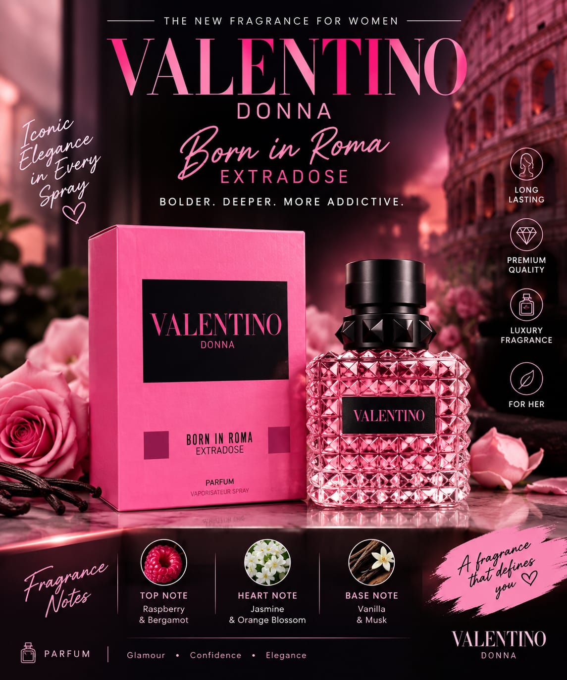 Valentino Donna Born In Roma Extradose Inspired Perfume For Women - Long Lasting Raspberry Jasmine Vanilla EDP 100ml online store