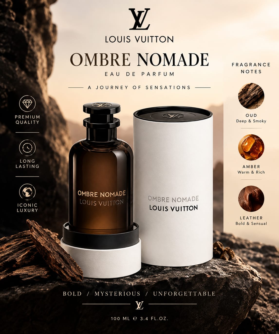 Louis Vuitton Ombre Nomade Eau de Parfum 100ml – Luxury Woody Amber Fragrance online store